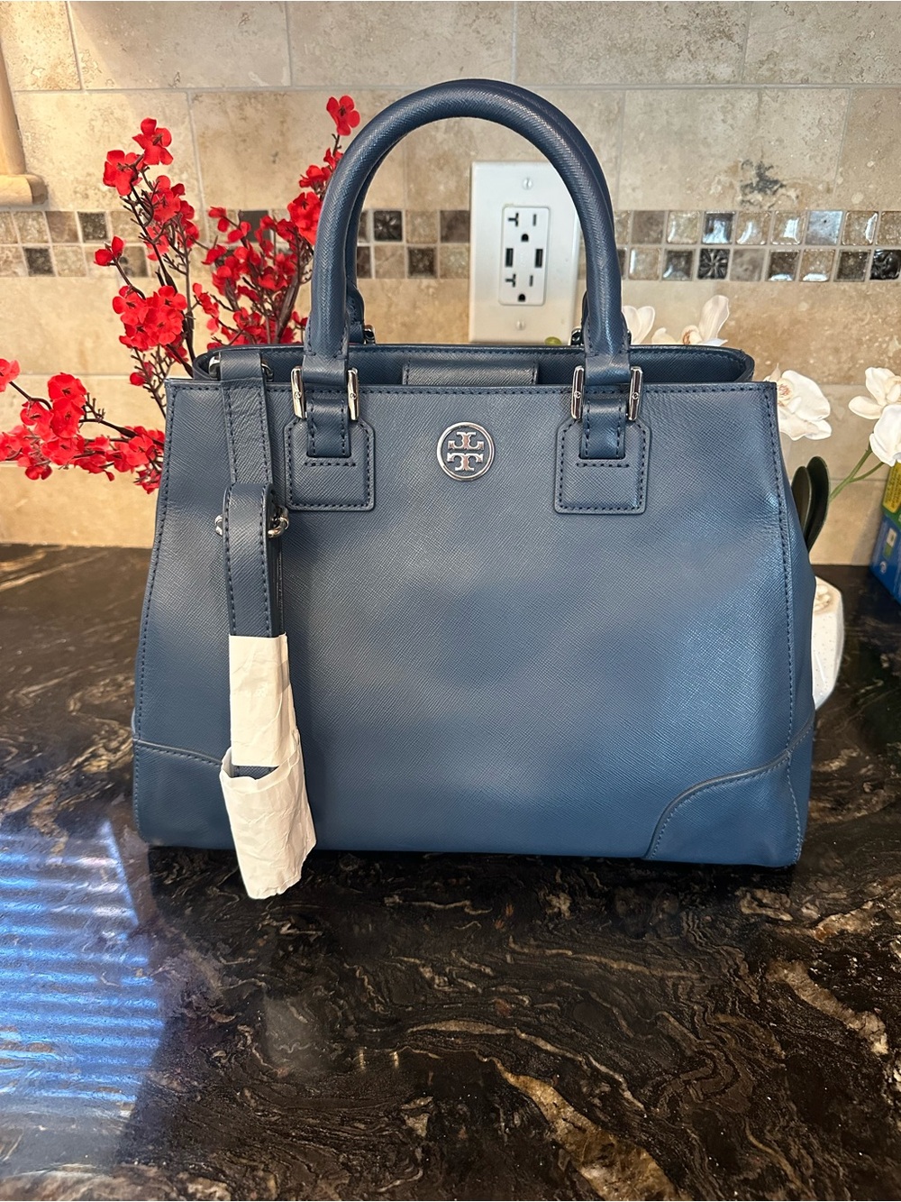 Tory Burch Navy Blue Leather Satchel